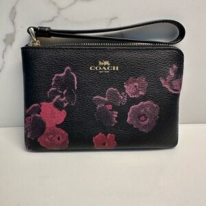 Coach Black Floral Wristlet